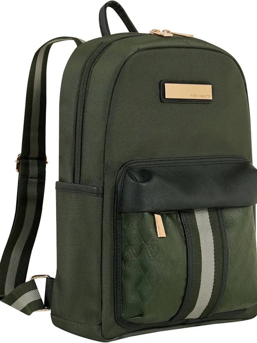 Dark Green travel Backpack with Stripe Accent